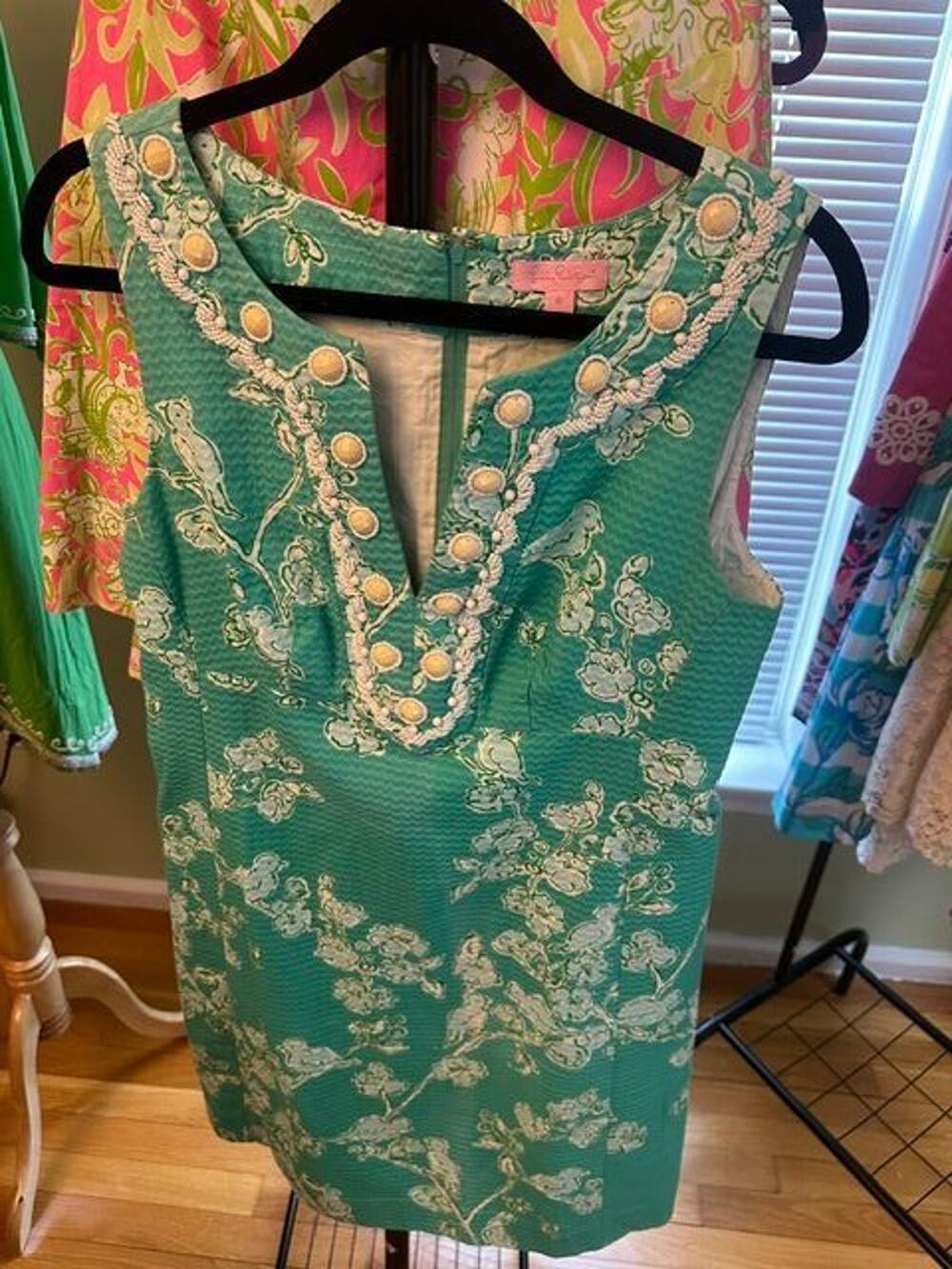 Lilly Pulitzer Adelia Shift Dress Lagoon Green Birds and the Bees EUC Size 10